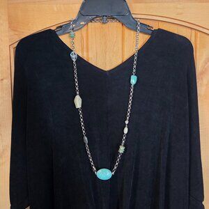 Chico's Long Silvertone Necklace with Chunky Beads